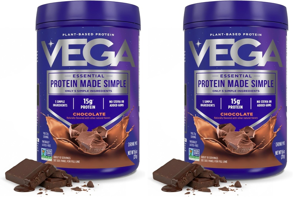 Protéines Vega faites simple, chocolat noir - Sans Stevia Protéines Vegan en poudre, à base de plantes, saine, sans gluten, protéines de pois pour les femmes et les hommes, 9,6 oz (emballage mai vary) (paquet de 2)