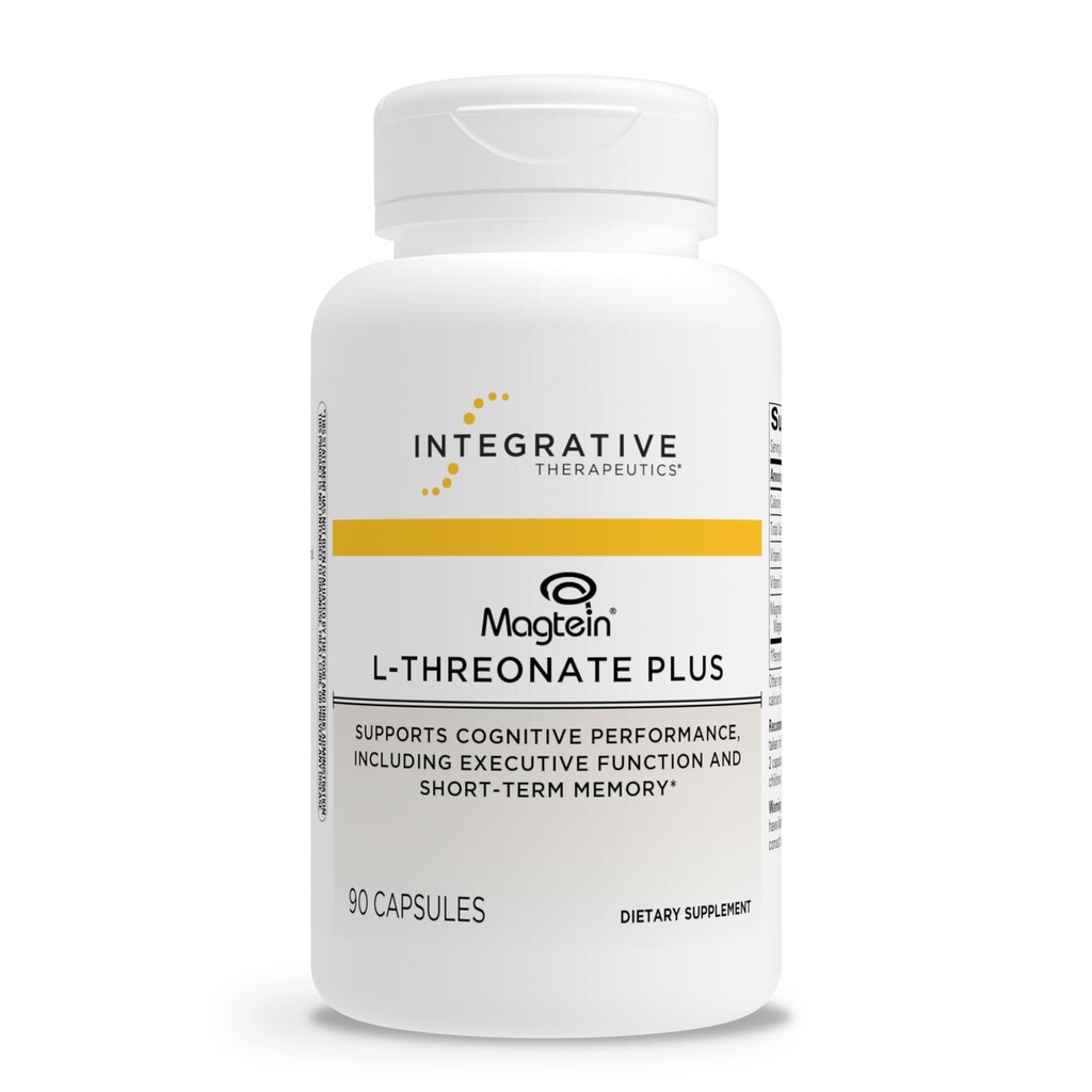 Integrative Therapeutics Magtein L-Threonate Plus - Funzione del cervello Supplemento al supporto Memoria a breve termine* - Include vitamina C, D3 & Magnesio - Dairy-Free & Gluten-Free - 90 Capsule (30 Serve)