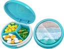 Serfeymi Small Pill Box - 3 scomparti Portatile Pill Box per Purse Pocket, Compact Mini Travel Pill Case - Adatto per Medicina, Vitamina, Olio di Pesce, Integratori - Blu chiaro (Beach)