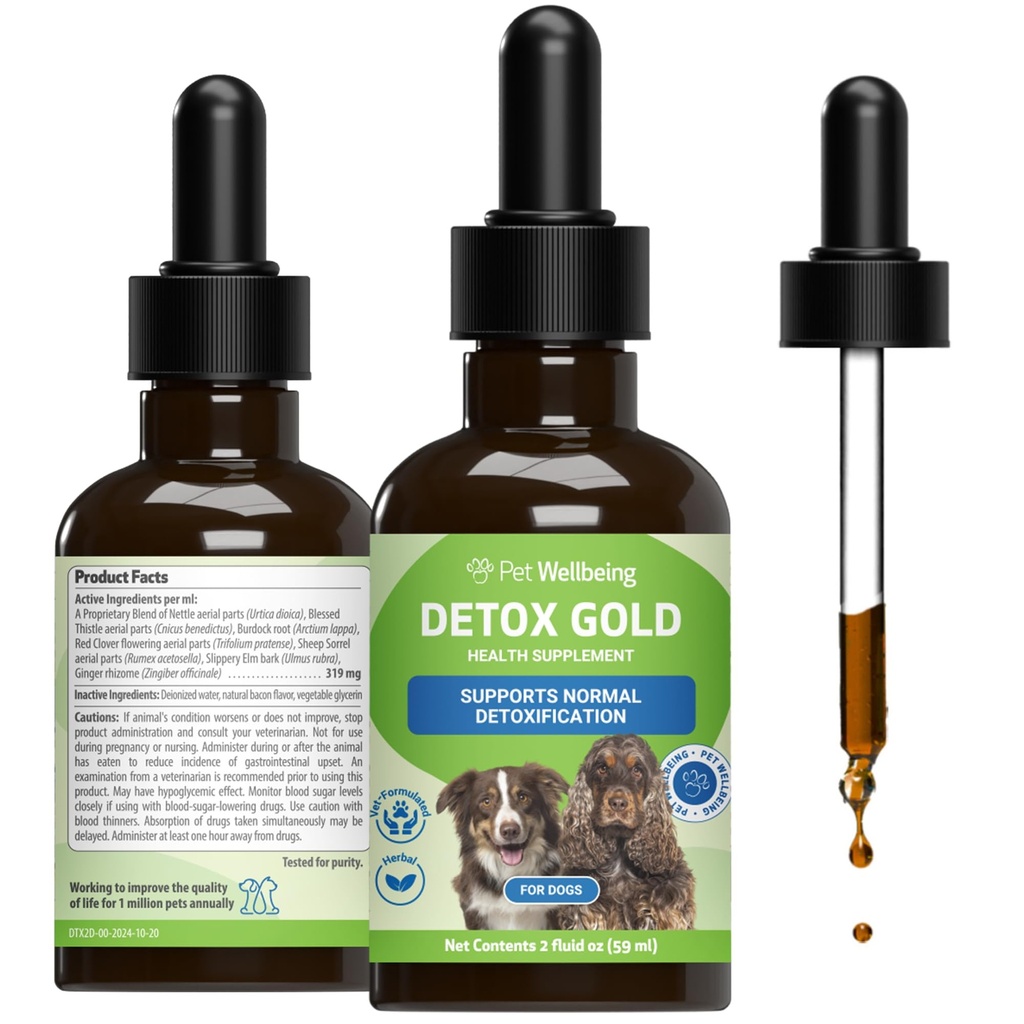 Pet Wellbeing Detox Gold für Hunde - Gentle Detoxification & Elimination Support, Immunsystem Care, Nettle, Blessed Thistle, Burdock Root - Veterinarian-Formulierte Kräuterergänzung 2 oz (59 ml)