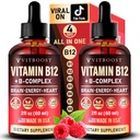 Vegan Vitamin B12 mit B Complex 20000 mcg- Extrastärke für Männer und Frauen- Himbeere Flüssigkeitstropfen| USA Made, B1, B2, B3, B5, B6, Biotin, Folsäure & B12 Sublingual Methylcobalamin | 4 Monate Versorgung