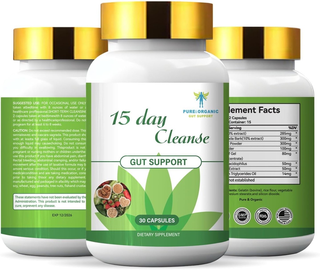 Pure&Organic 15 giorni Cleanse per Gut System - Capsule Softgel con Ginkgo Biloba & Ginger (30 capsule) - Detox naturale, Salute Digestiva