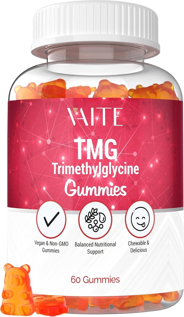 VAITE TMG Supplements - Trimethylglycin & Betaine Anhydrous Vitamin Supplement zur Unterstützung von Homocystein Control mit Trimethylglycin, Glutenfrei, Non-GMO, Vegetarische Formel - 60 Vegan-Gummien