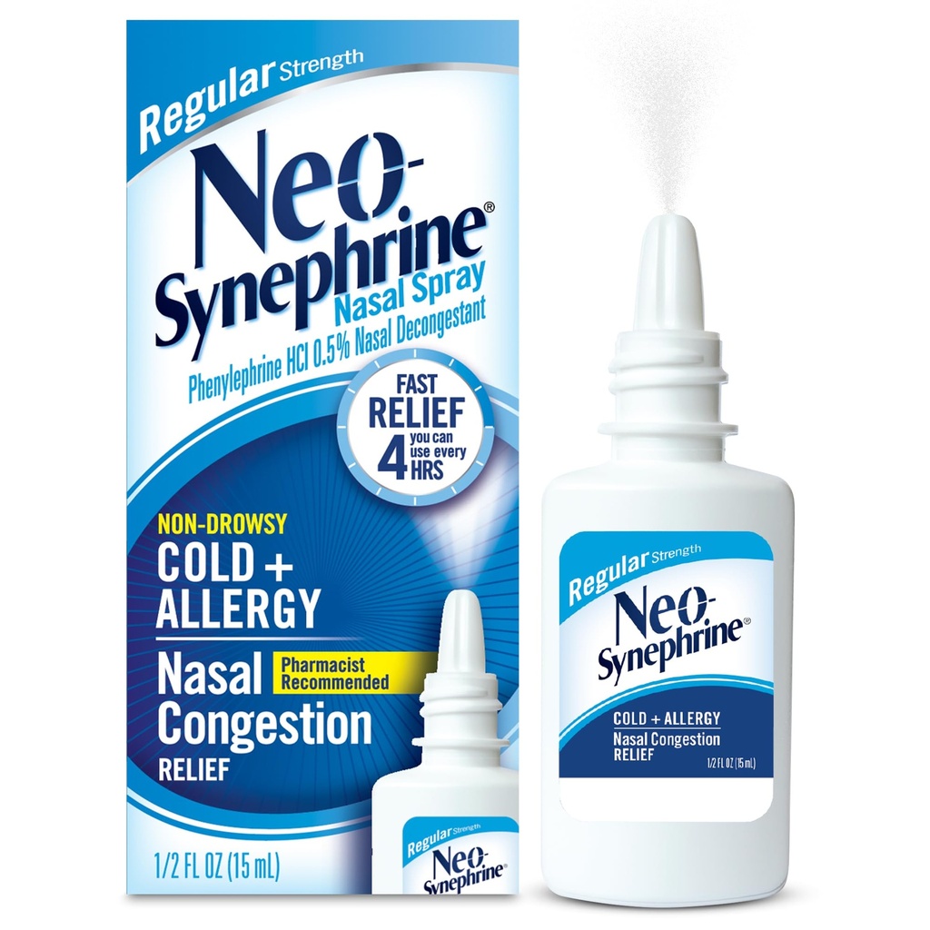 Spray nasale neosinefrina per sollievo dal freddo e dal seno, resistenza regolare, 0,5 Fl Oz
