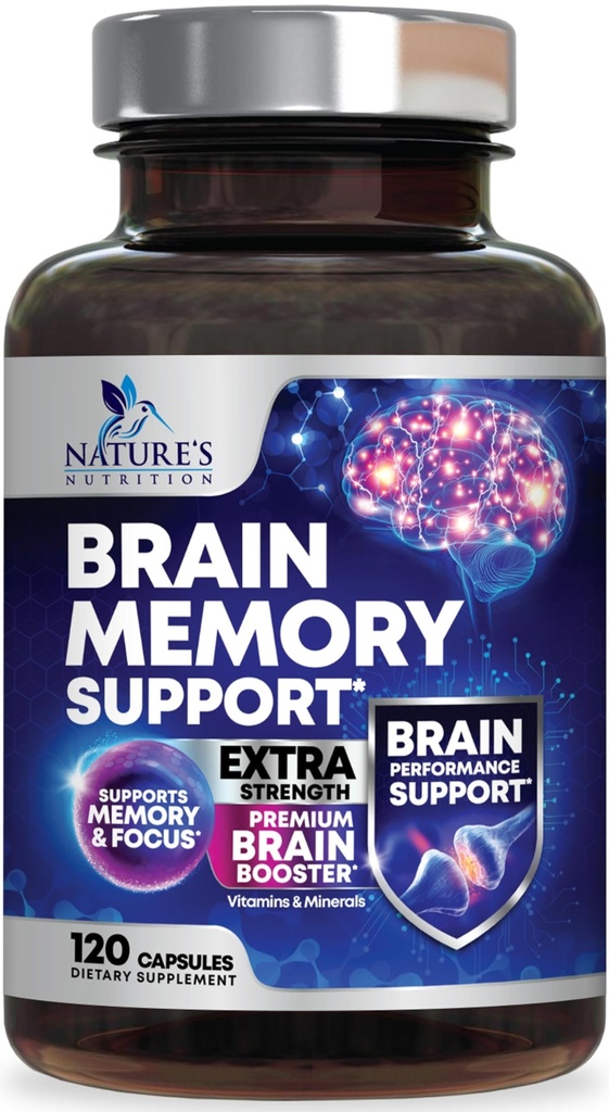 Pilules de supplément de mémoire cérébrale - Nootropiques de force 3X pour la concentration, la clarté et le soutien focal - Vitamines cognitives pour la santé cérébrale avec Bacopa, Phosphatidylsérine et DMAE, Booster cérébral - 120 capsules