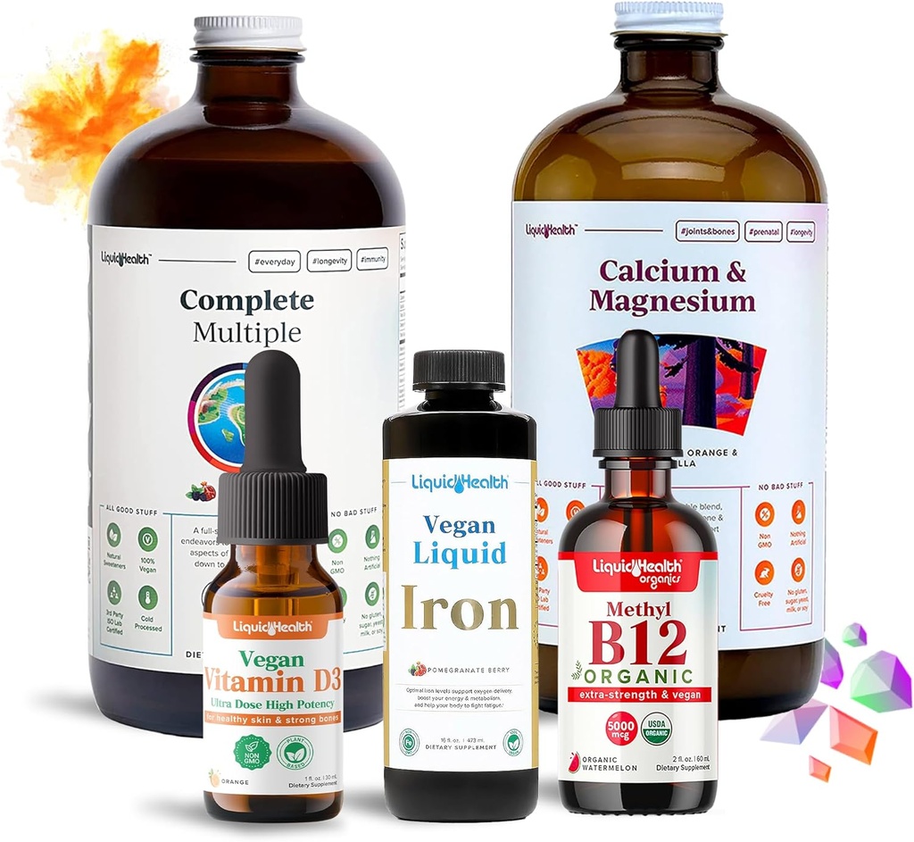 LIQUIDHEALTH Ultimate Bariatric Liquid Vitamin Supplement Bundle - Daily Bariatric Multivitamin mit Eisen, Calcium, Magnesium, Vegan Vitamin D3 & Organic B12 - Bariatric Chirurgie Must Haves, USA Made