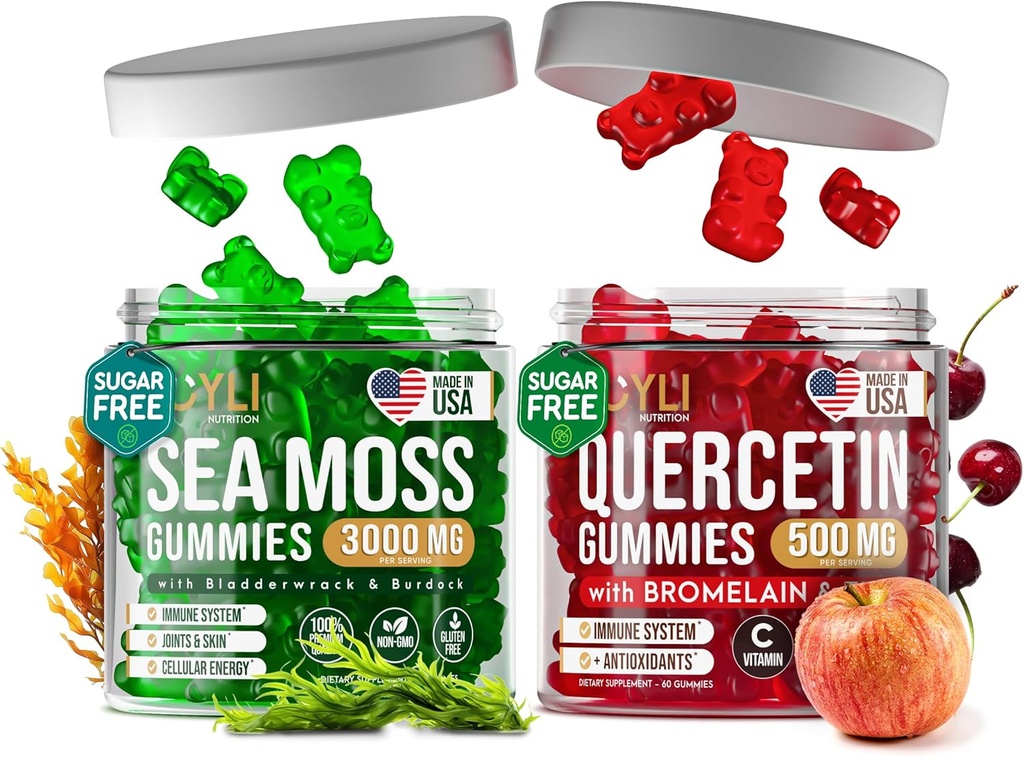 Quercetin Gummis + Irish Sea Moss Gummis - Immune Support Gummis - Irish Sea Moss Bladderwrack Burdock Root & Quercetin mit Vitamin C - 60 Seamoss Gummis, 60 Quercetin mit Zinkgummis