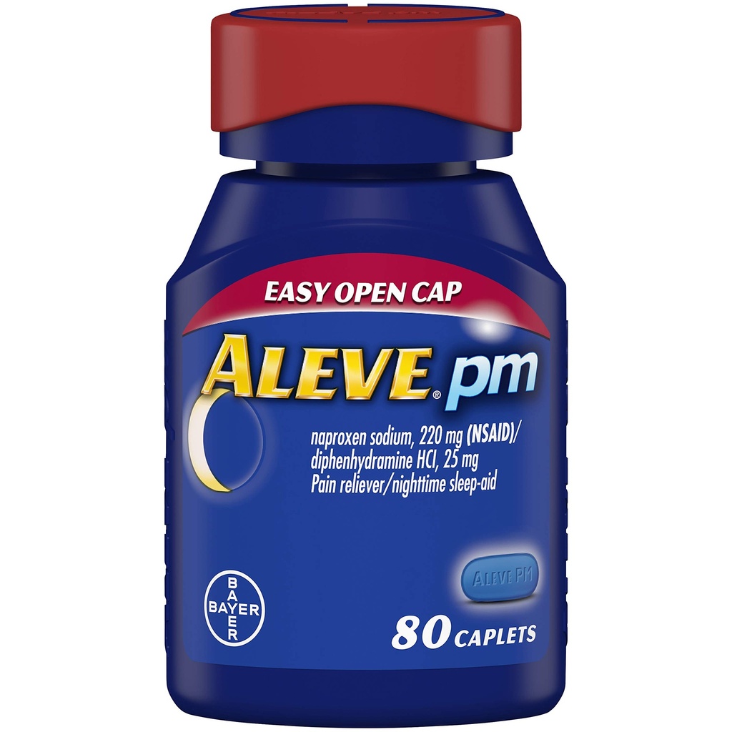 Aleve PM Caplets, Fast Acting Sleep Aid and Pain Relief für Kopfschmerzen, Muscle Aches, Non-Habit Forming 220 mg Naproxen Sodium und 25 mg Diphenhydramine HCl Capsules, 80 count