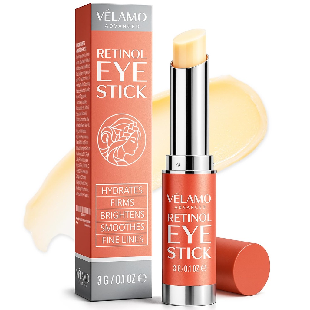 VELAMO AVANZATA Retinol Eye Balm Stick con Bakuchiol: Sotto Eye Cream per Dark Circles e Puffiness - Anti invecchiare riduce le rughe delle linee sottili sotto le borse degli occhi in 4-8 settimane 0.1 OZ/3g