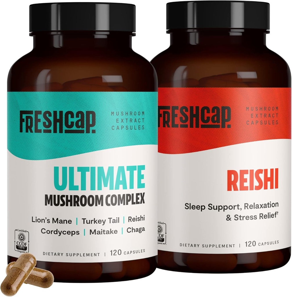 FreshCap Stress Bundle (Reishi Kapseln und Ultimate Mushroom Complex Kapseln)
