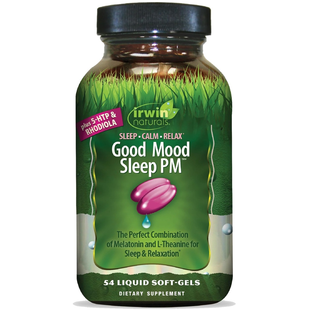 Irwin Naturals Good Mood Sleep PM - 54 Liquid Softgels - mit Melatonin und L-Theanine für Erholung & Entspannung - 18 Gesamt Servierungen