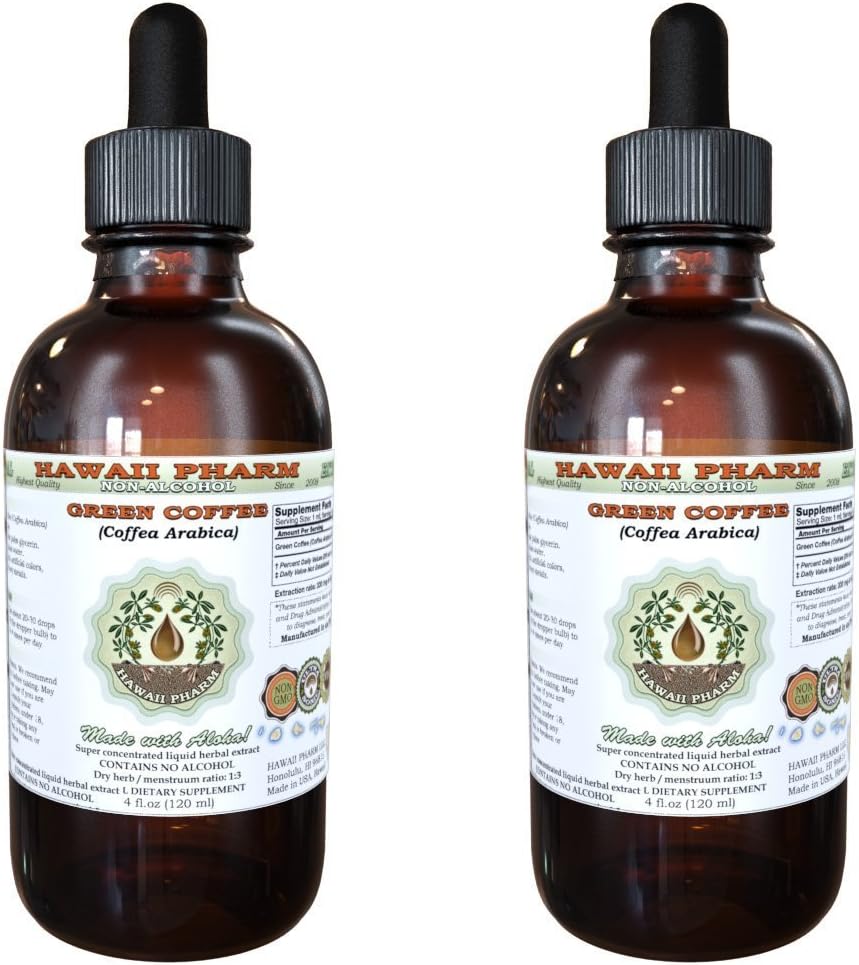 Grüner Kaffee Alkoholfreie Flüssigkeit Extrakt, Grüner Kaffee (Coffea Arabica) Getrocknete Bohnen Glycerite Hawaii Pharm natürliche Kräuterergänzung 2x2 oz