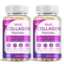 Multi Collagen Peptides Softgel - Typ I, II, III, V, X - hydrolysierte Collagen Peptide mit Biotin, Vitamin C, Hyaluronsäure, unterstützt Hauthaar Nagel, Grass-Fed, Non-GMO, 60 Softgel, 2 Pack