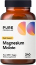 PureFormulas Magnesium Malate Capsule - Magnesio Chelato come Di-Magnesium Malate - Modulo altamente biodisponibile per sostenere l'energia, Salute Bone + Recupero Muscolare, malato de magnesio 360 mg - 240 capsule