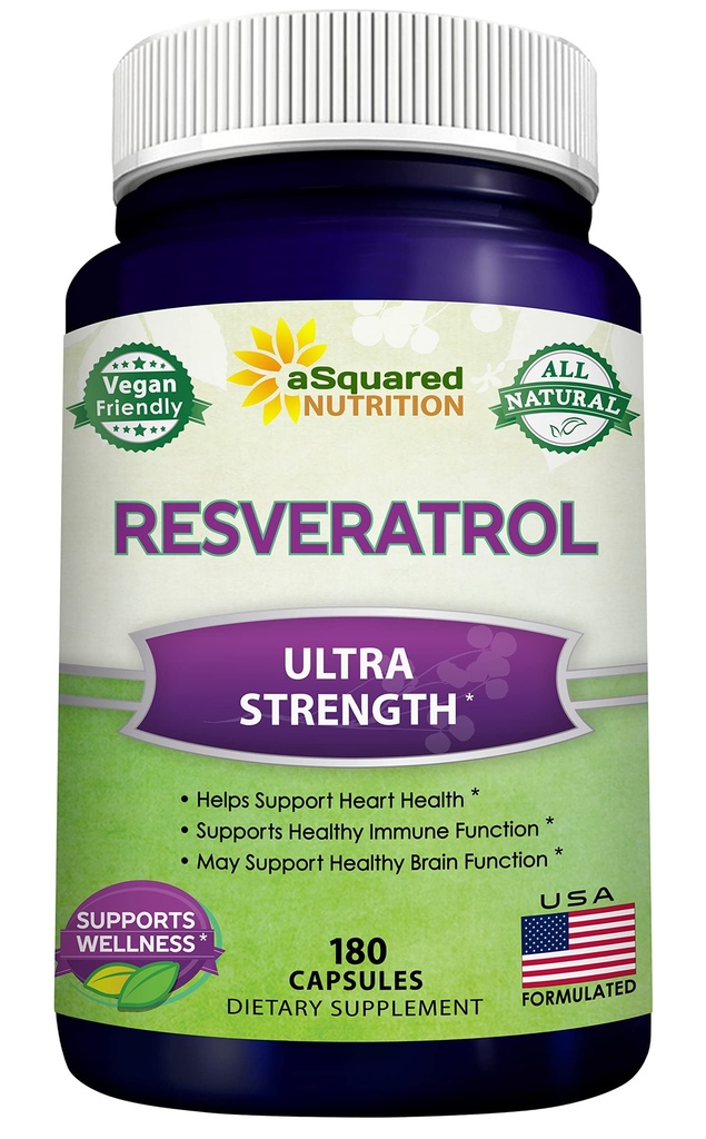 100% naturale Resveratrolo - 1000mg Per Serving Max Strength (180 capsule) Antiossidante supplemento, Trans-Resveratrolo pillole per la salute del cuore & Pure, Polifenoli