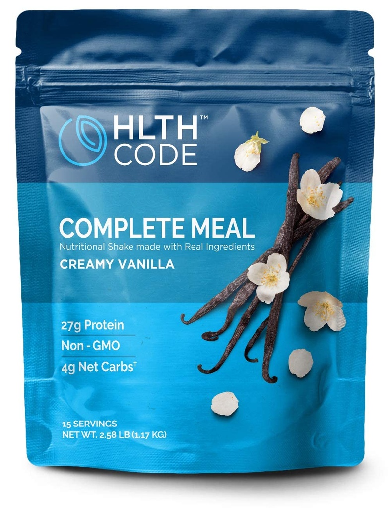 HLTH Code Remplacement complet de repas Shake - Remplacement de repas le plus sain = Vous plus sain , Keto Friendly , High Protein , faible teneur en glucides Collagen , sans gluten , crème Vanilla Arôme (15 portions)