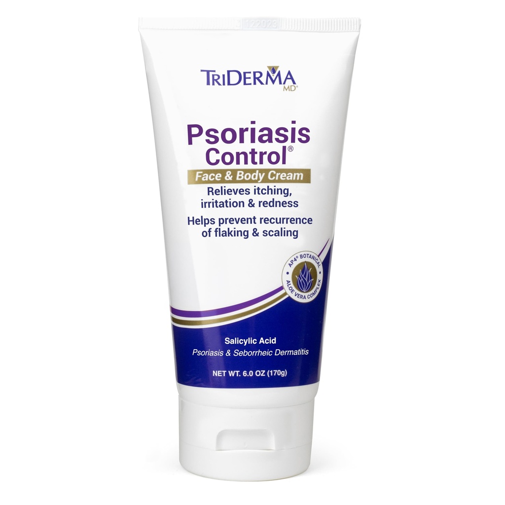 TriDerma Psoriasis contrôle visage et crème corporelle - résistance maximale 3% acide salicylique, AP4 Aloe Vera Gel, crème d'urée - traitement hydratant extra, sans cortisone ou goudron de charbon - ASF admissible - 6 Oz