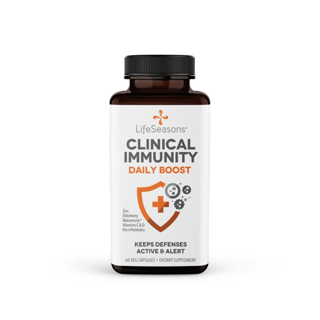 Immunità clinica LifeSeasons - Boost giornaliero - Booster sistema immunitario - pre + probiotici - aumenta gli anticorpi e le cellule immunitarie - Elderberry, Zinc, Natramune & Vitamina C + D3-60 Capsule