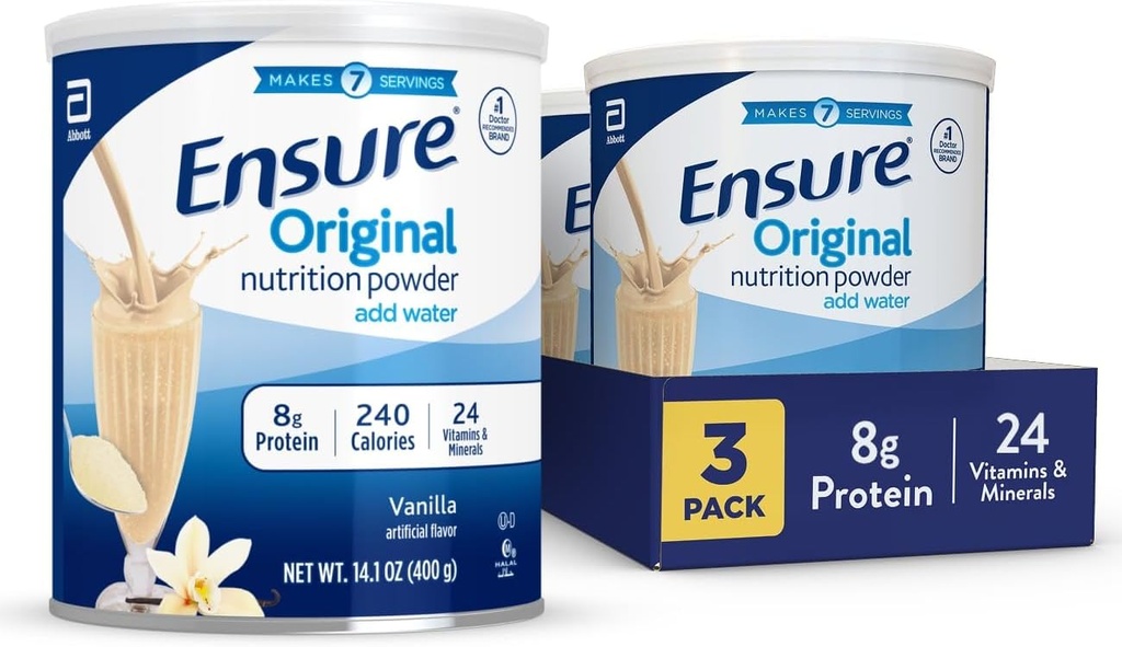 Assicurare la polvere di nutrimento della Vanilla originale | Polvere di proteina della Vanilla | Miscela di Shake di sostituzione del meal piccolo | 8g Protein, 24 Vitamine & Minerali | Salute immunitaria | 14.1 oz - 3 pack