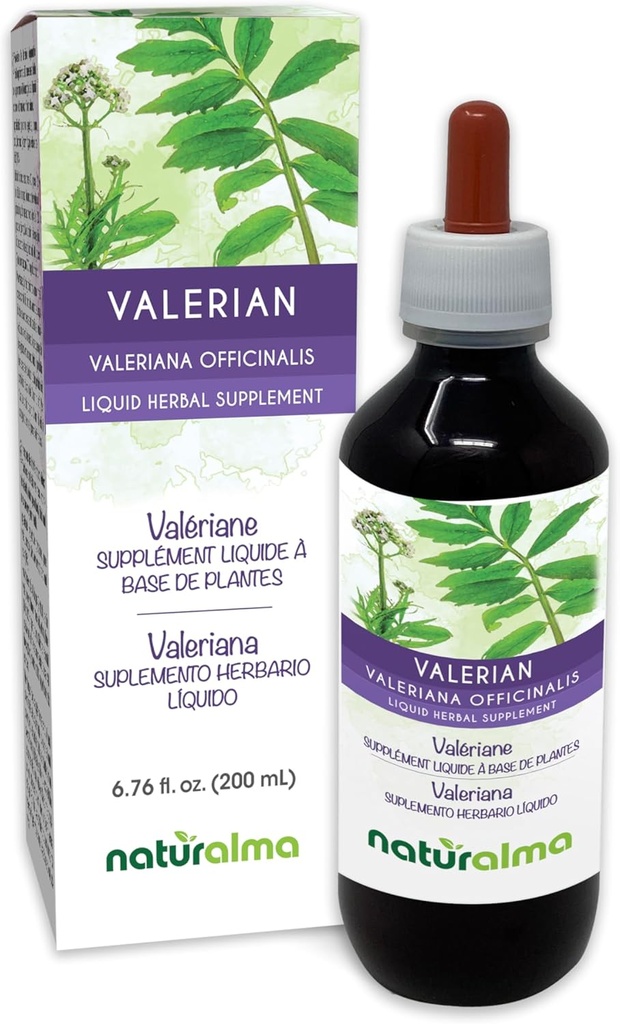 Naturalma Valerian (Valariana officinalis) Root Alcohol-Free Tincture - 6.76 fl oz Flüssiger Extrakt in Tropfen - Kräuterergänzung - Vegan