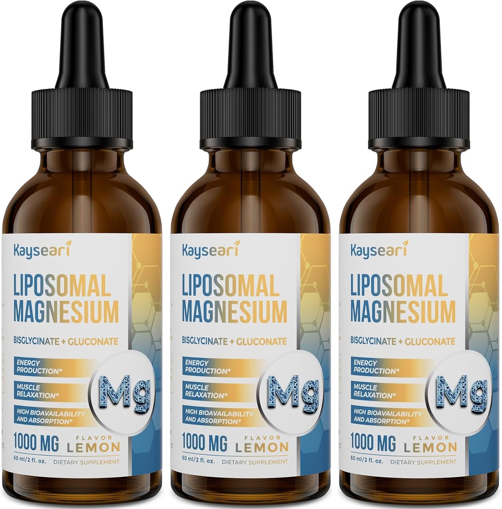 Gocce di Magnesio Liposomico ad alta resistenza, Forme Chelate facilmente assorbite di Magnesio Bisglycinate e Magnesio Gluconato, Supporti - Sleep Aid, Stress, Mood, Gut - 60ML Gocce liquide aromatizzate al limone
