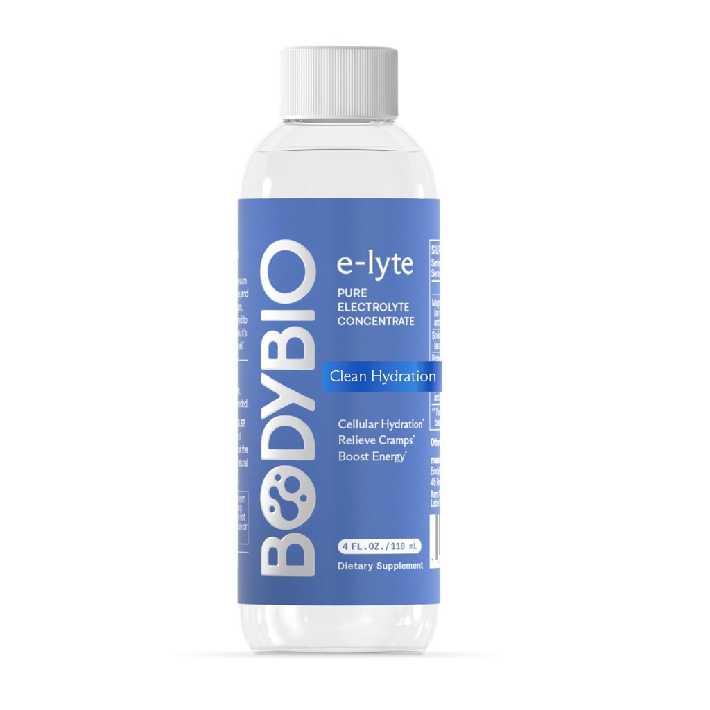 BodyBio e-Lyte - Concentré d'électrolyte liquide pour l'hydratation propre, l'énergie et le soulagement de la crampe - Pas de sucre, pas d'arôme artificiel, pas de remplissage, Keto Friendly