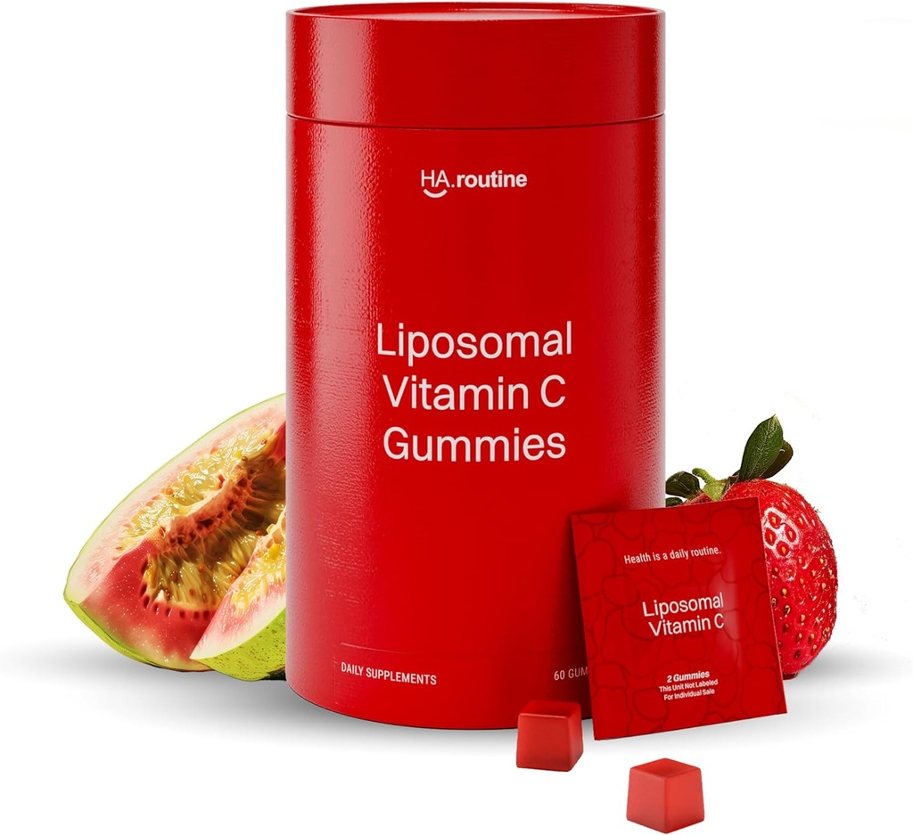 Liposomal Vitamin C Gummies per Adulti - 500mg per Serving - 60 Gummies, Alta Assorbimento Vegan Basso Zucchero Vitamina C Gomma, Antiossidante, Energia e Collagen Booster - Raccolpo di Guava di fragola