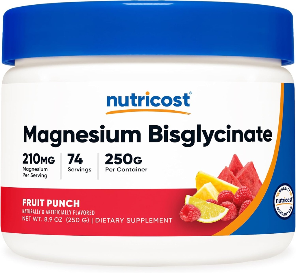 Nutricost Magnesium Bisglycinate Pulver (Fruit Punch, 250 Gramm) - Chelat Magnesium Supplement
