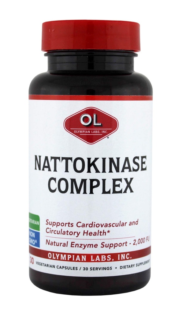 Olympian Labs Nattokinase Complex con Grape Seed Extract Herbal Supplements, Superior Heart Health Support - 30 capsule giornaliere