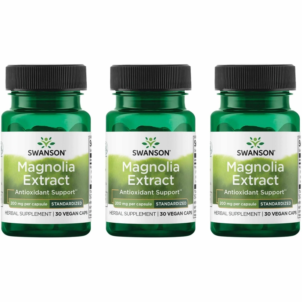 Swanson Magnolia Bark-Herbal Supplement Traditionell verwendet, um Nervous System & Digestive Health Support-May fördern Respiratory Health & Stress Support (30 Veggie Kapseln, 200mg Jeder) 3 Pack