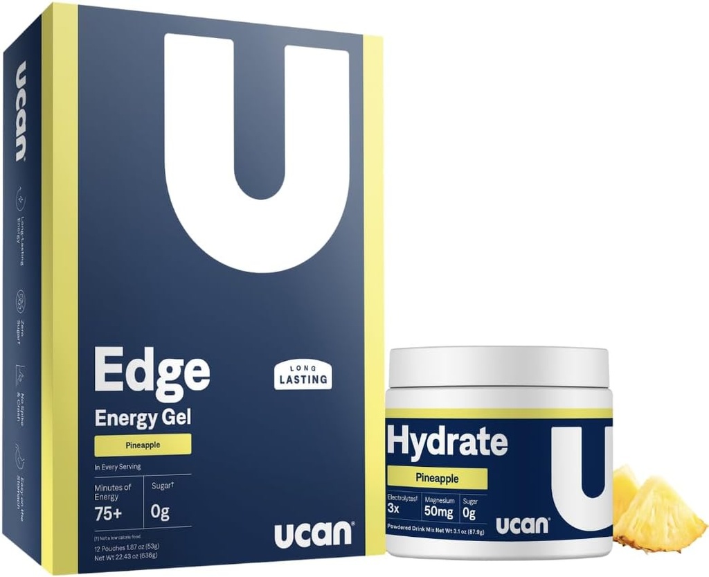 UCAN Ananas Edge Energy Gel & Hydrate - Grande per la corsa, Allenamento, Fitness, Ciclismo, Crossfit & More | Sugar-Free, Vegan, & Keto Friendly Energy Supplement