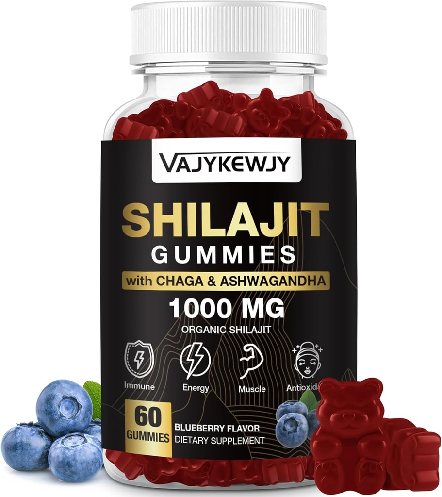 1000 MG Shilajit Gummie, Organische Shilajit Gummie mit 85+ Trace Minerals, Fulvic Acid, Shilajit für Herren & Frauen, Shilajit Resin, Shilajit Himalayan Organic for Energy, Gehirn, Immunität, 60 Count
