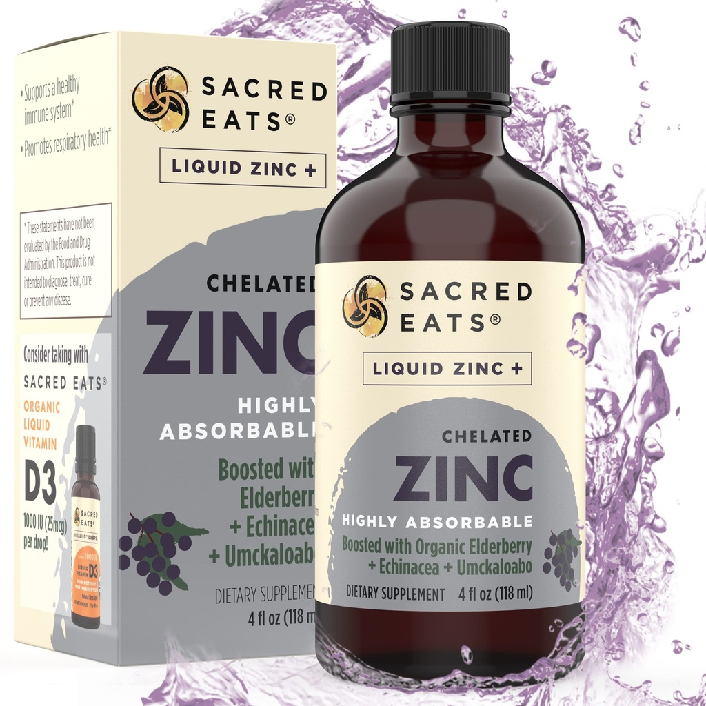 Flüssiges Zink (Glycinate Chelate) mit Bio-Elderberry & Echinacea (High in Quercetin) | 4-in-1 Immun Suport Supplement für Erwachsene & Kinder, Great Tasting | Alkohol & Gluten Free, Non GMO (4.0 Oz)