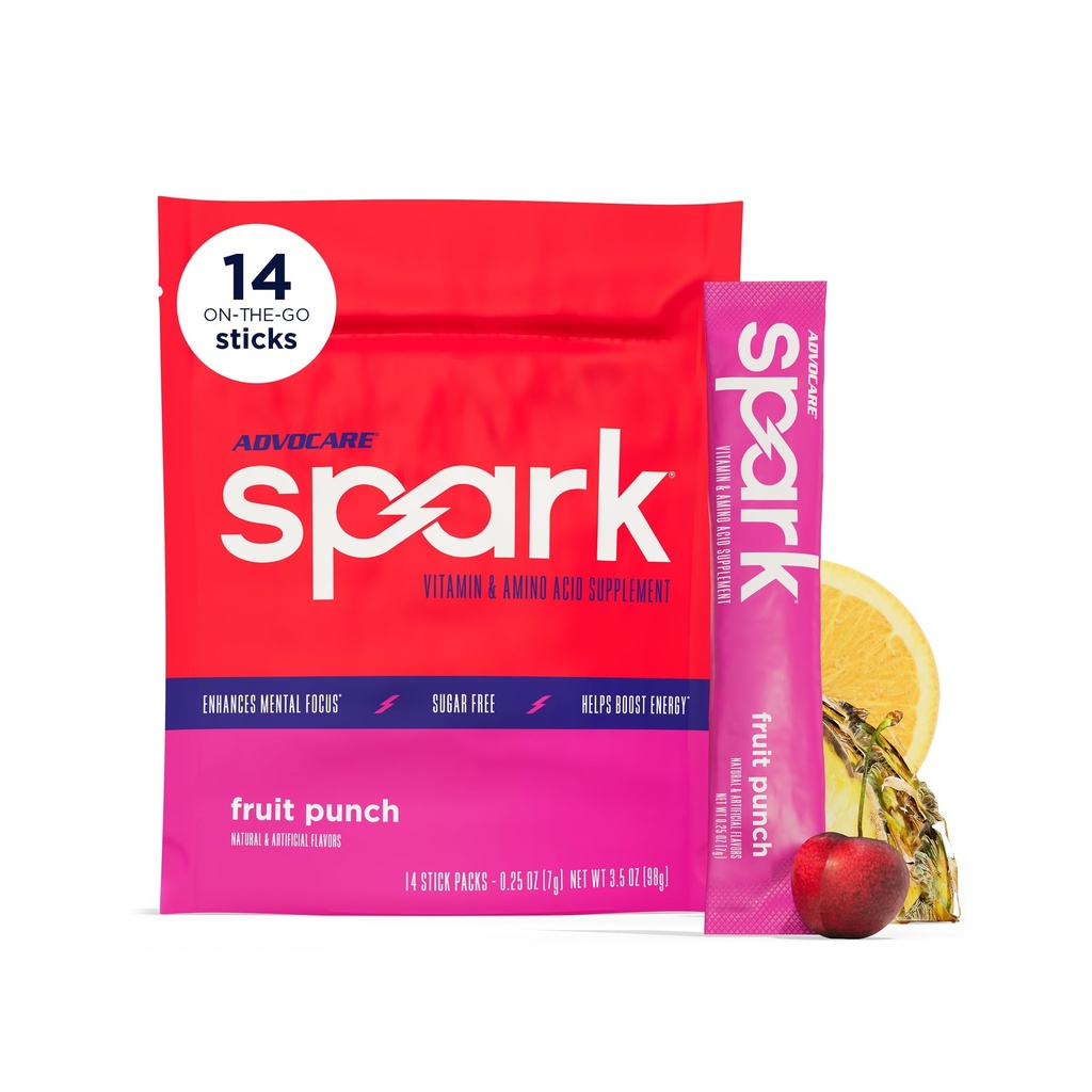 AdvoCare Spark - Energy Drink Mix - Vitamin & Amino Säure Supplement - Unterstützt Energie & Fokus* - Tragbare Immununterstützung* - Sugar-Free - Fruit Punch, 14 Stick Packs (3,5 oz)