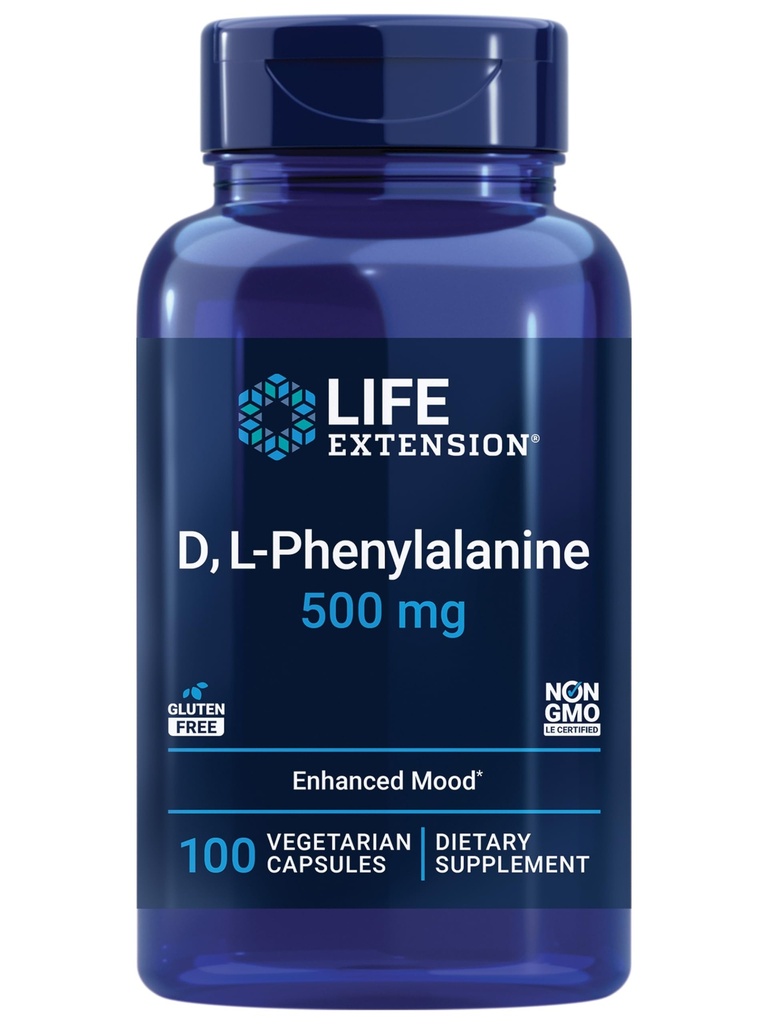 Lebensverlängerung D, L-Phenylalanin Kapseln, 500 mg – Unterstützt Mood Gesundheit, fördert Neurotransmitter Gesundheit – Glutenfrei, Non-GMO, Vegetarisch – 100 Kapseln