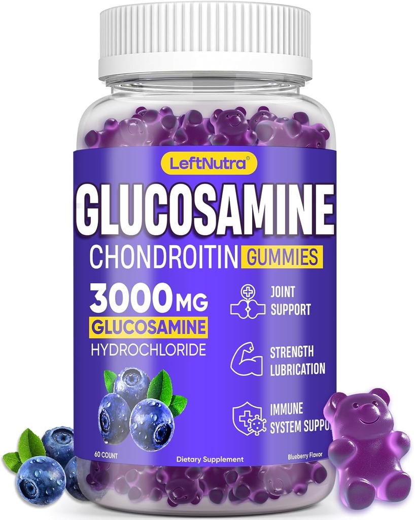 Glucosamine Chondroitin Gummies 3000mg, Advanced Glucosamine Chondroitin Msm, Joint Support Supplement, Antioxidant Immune Support, Bone and Joint Flexibility, Strengthand Mobility, Blueberry Flavor