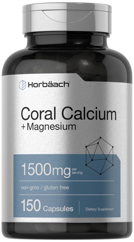 Horbäach Korallen Kalzium 1500mg Kapseln | 150 Graf | Plus Magnesium | Nicht-GMO & Gluten kostenlose Ergänzung