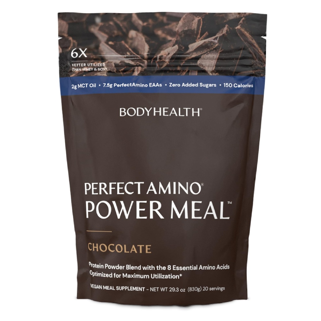 BodyHealth PerfectAmino Power Mahlzeit Schütteln Sie neuen dunklen Schokoladengeschmack mit MCT Oil Carb 10 und perfekter Aminoproteinbasis (20 Portionen)