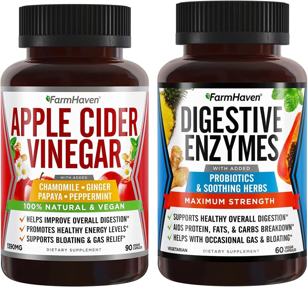 Capsules de vinaigre de cidre de pomme Farm Haven avec des enzymes gingembres et digestives avec 18 probiotiques et herbes