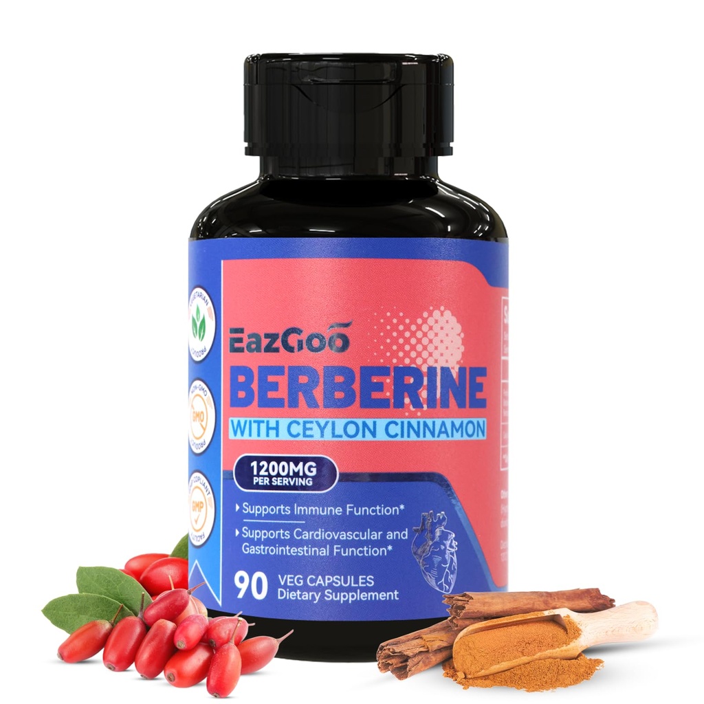 Supplemento di berbina Premium 1200mg con cannella di ceylon - 90 capsule vegane - Integratore di berbina HCL senza glutine, supporto immunitario