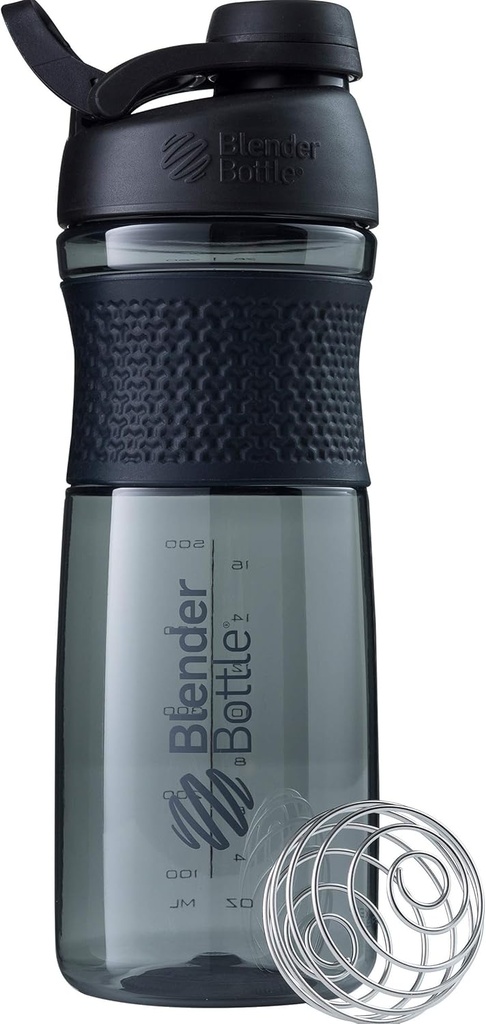 BlenderBottle SportMixer Shaker Bottle Perfect for Protein Shakes and Pre Workout, 28-Ounce, Black