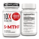 10X Salute 5-MTHF Methylfolate - Folato e magnesio metilato per cervello, salute del cuore, DNA e neurotrasmettitore Sintesi - Biodisponibile Methyl Folate Supplement - Methylfolate Supplemento 60 capsule