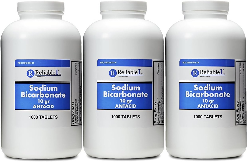 Sodio bicarbonato 650 mg 1000 compresse di azoto, per il sollievo di indigestione acida, bruciore di stomaco, stomaco acidulo e stucco di insorgenza Confezione di 3
