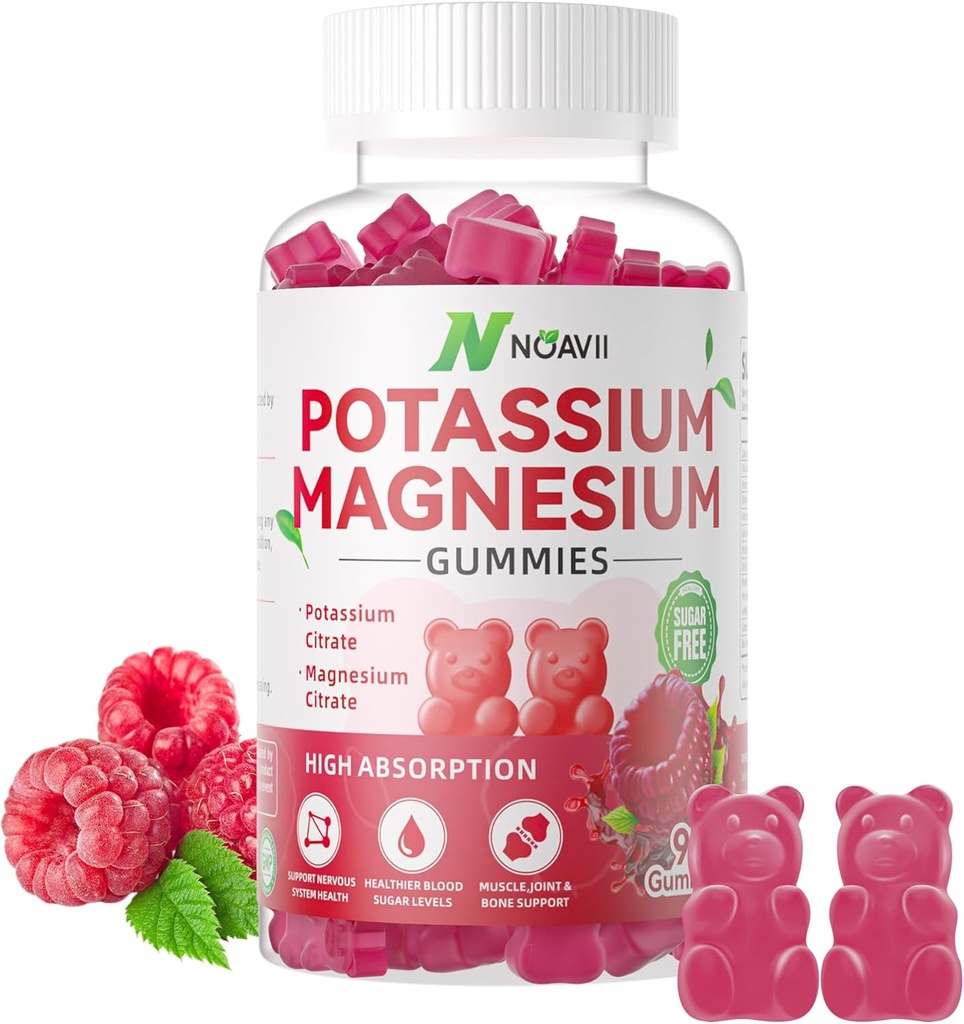 Gummie di Magnesio di potassio, Nuova formula calma Magnesio Glycinate Gummies, Chewable Gummy Supplements for Leg Cramps & Muscle, Raspberry Flavor 90 Count