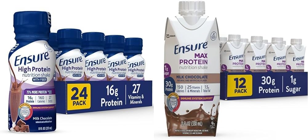 Assicurare lo Shake nutrizionale ad alta proteina con Fiber & Max Protein Nutrition Shake con 30g di proteine, 1g di zucchero, Shake ad alta proteina, Cioccolato al latte, 11 Fl Oz (Pack of 12), Liquido, Halal