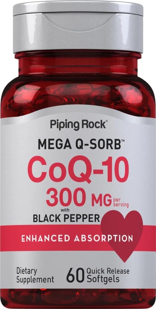 CoQ10 300mg | 60 Softgels | mit schwarzem Pfeffer | Coq10 Coenzym Ergänzung | Mega Q-Sorb | Enhanced Absorption | Non-GMO, Gluten Free | Von Piping Rock