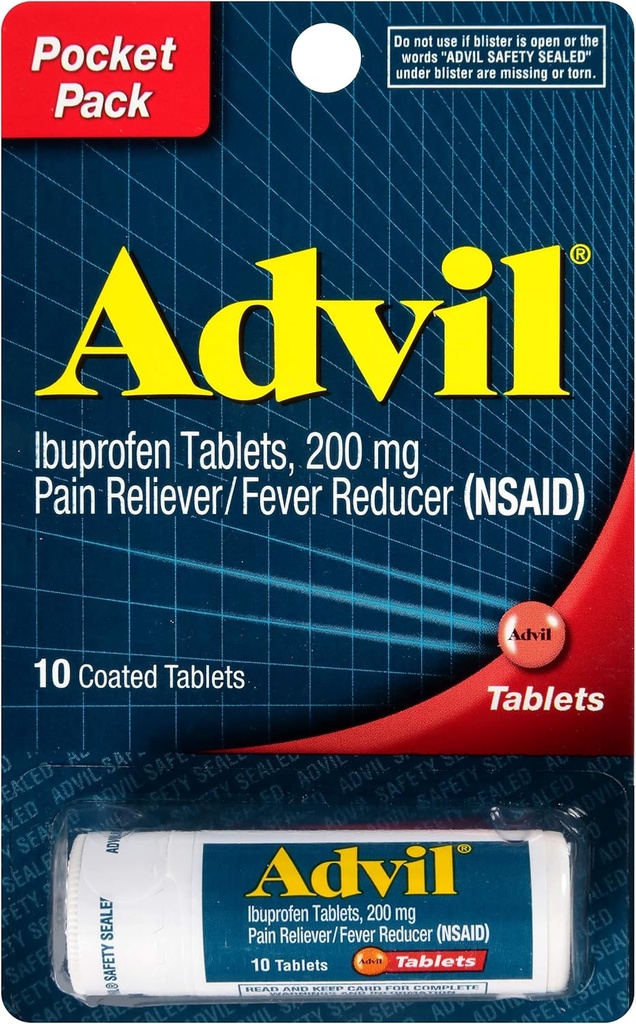 Advil compresse rivestite Pain Reliever e Fever Riduttore, Ibuprofen 200mg, 12 x 10 Conte, Travel Size Bottiglia