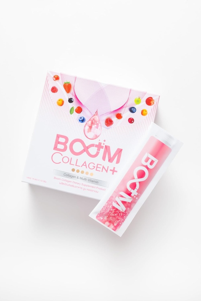 Generisches BOOM COLLAGEN PLUS OVER 30 ANTIOXIDANTS- ANTI-AGING DRINK für BEAUTIFUL SKIN 14 SACHETS in BOX, Pink/White