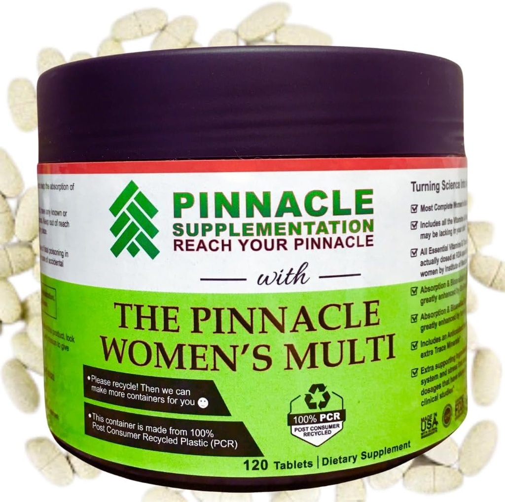 Pinnacle Women's Multivitamin mit Eisen, Vitamin D3, Vitamin C, B12, Biotin, Zink, Calcium & Magnesium, Multimineral Hair, Haut & Nail-Unterstützung, Gehirnunterstützung, Antioxidans Immununterstützung, 120 Zähler