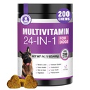 24-en-1 Vitamines et suppléments pour chiens 200 Ct Chiens Multivitamines Contient Chondroïtine Probiotiques Omega-3 Glucosamine pour chiens Coeur de peau Coeur articulaire Gut foie Cerveau Yeux Immune Support - Poulet